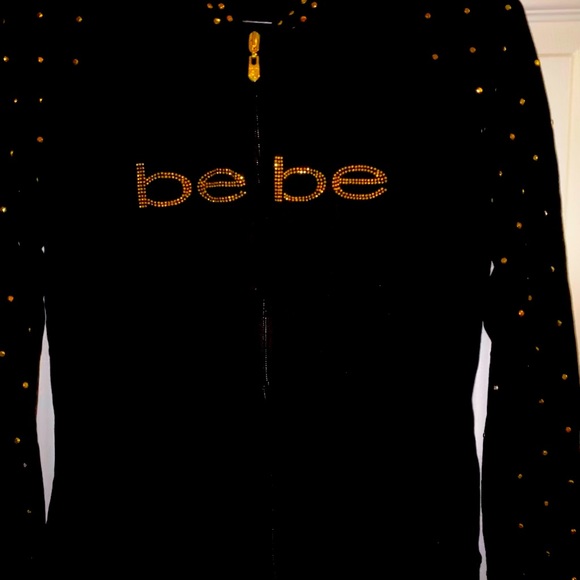Bebe brand black hoodie wit gold bling size medium - Picture 1 of 3